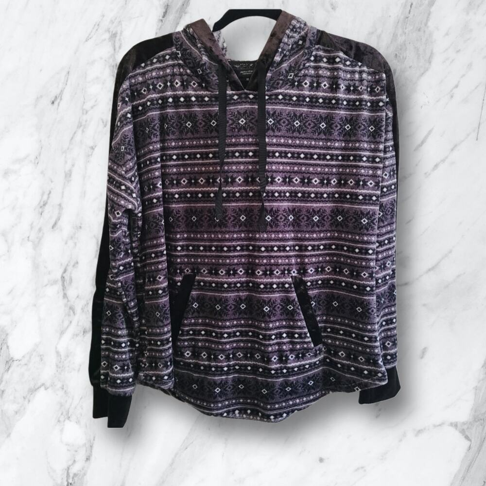 Simply Vera Wang Gray Soft‎ Fair Isle Winter Snowflake Pajama Hoodie Medium - Picture 12 of 12